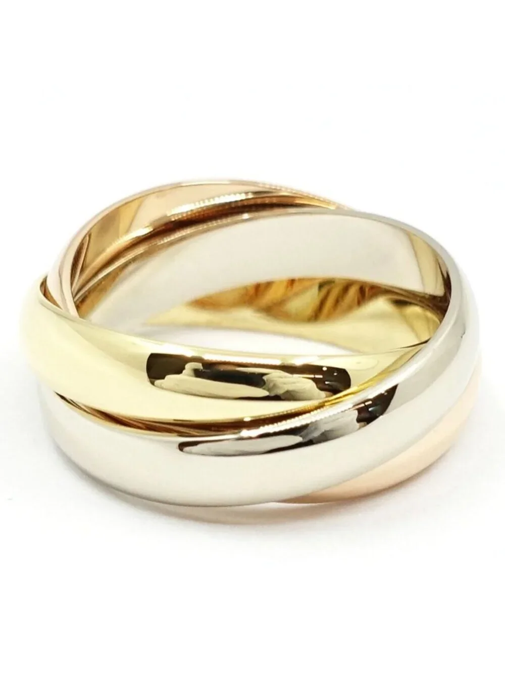 Cartier 18k Yellow Gold WG PG Trinity Ring Triple Strand Bullion